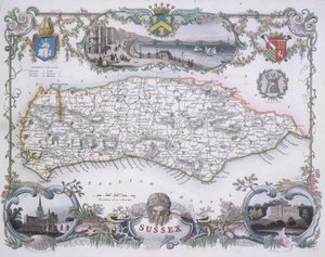 Mapa de Sussex (gravura a cores)